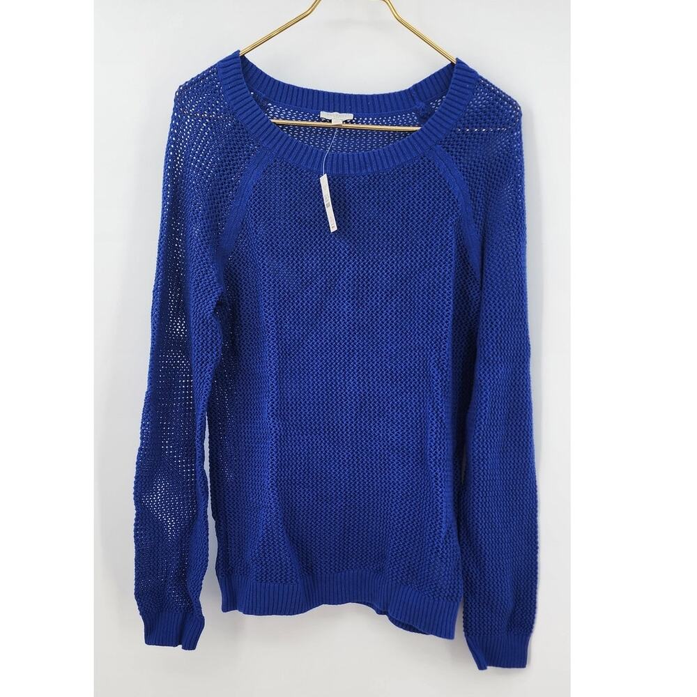 New NWT Talbots Open Knit Blue Crewneck Sweater Medium Casual